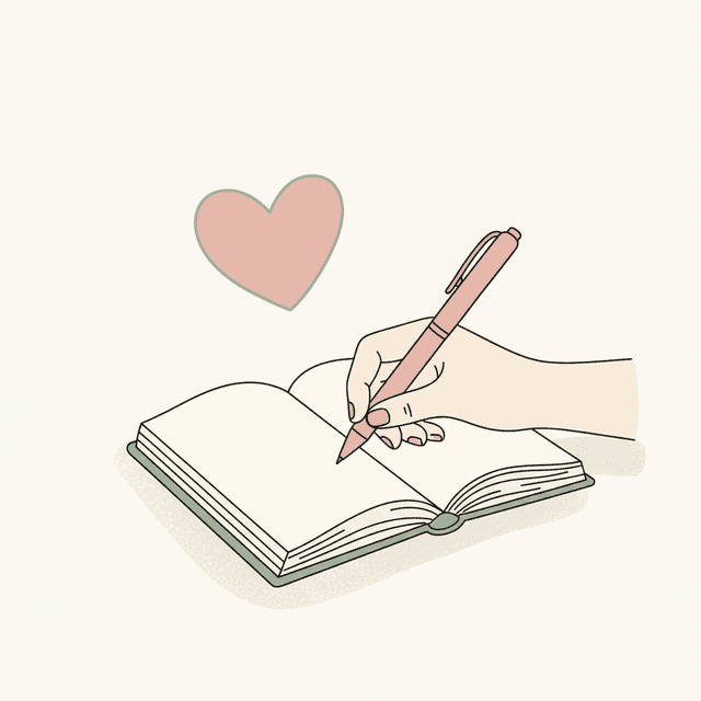 A hand writing a heartfelt memory in a journal